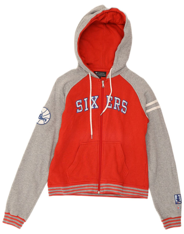 CHAMPION Ženska majica s kapuljačom s grafičkim patentnim zatvaračem UK 14 velikih crvenih blokova