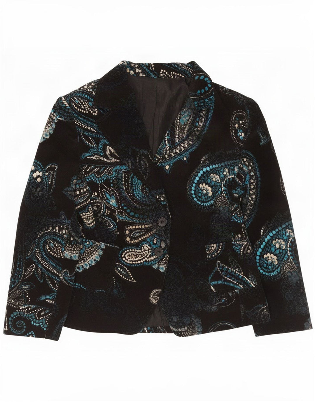 Vintage ženski sako s 2 gumba IT 48 XL tamnoplavi Paisley pamuk