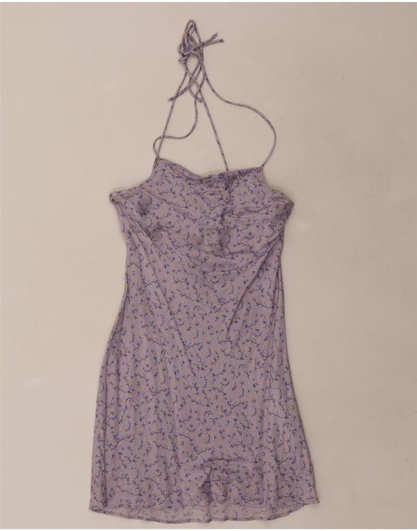 Zara ženska mini haljina s halterima UK 6 XS ljubičasta cvjetna viskoza