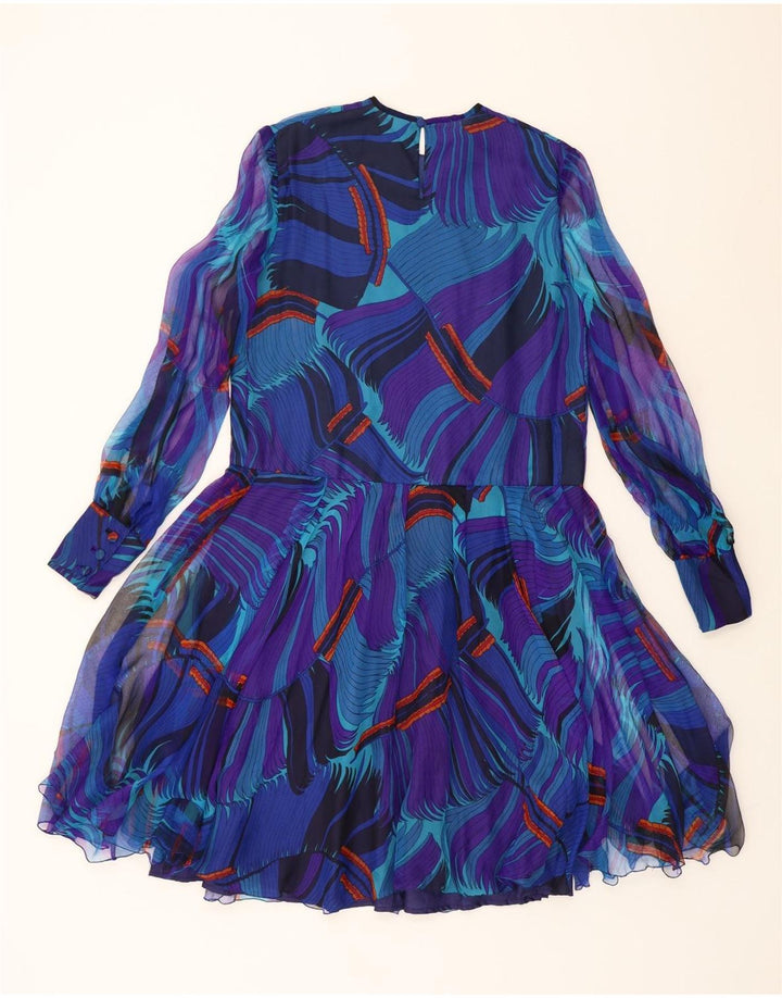 VINTAGE Womens Abstract Pattern Long Sleeve A-Line Dress UK 14 Medium Blue Vintage Vintage and Second-Hand Vintage from Messina Hembry 