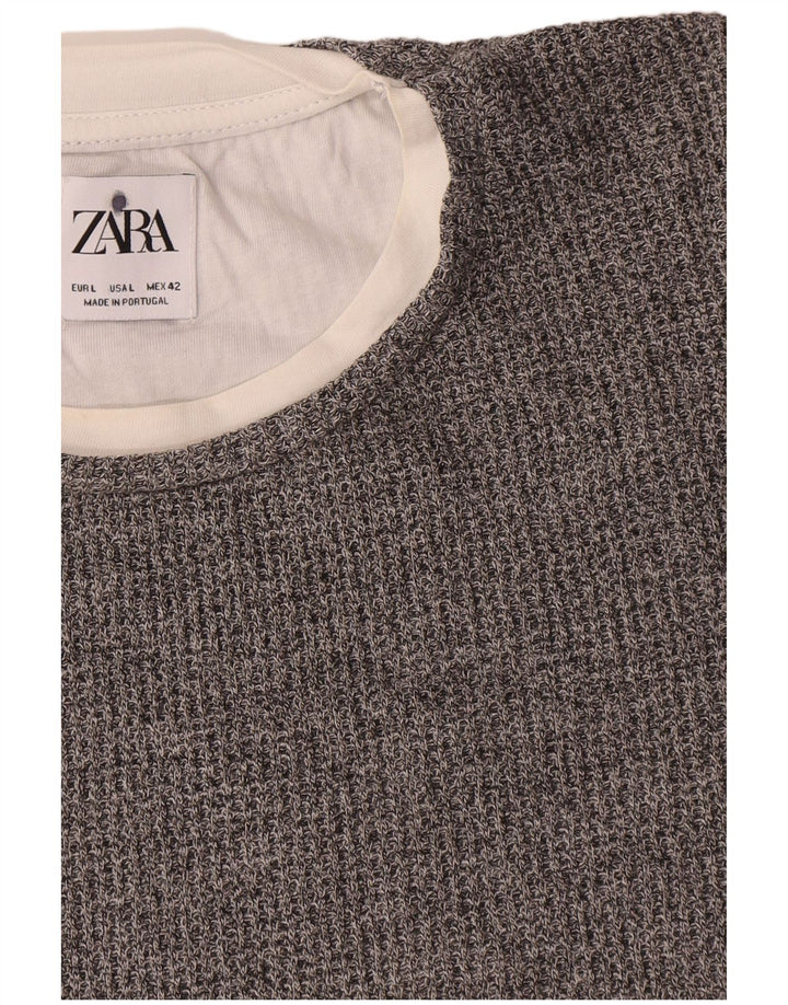 Zara muški pulover s okruglim izrezom, veliki sivi pamuk