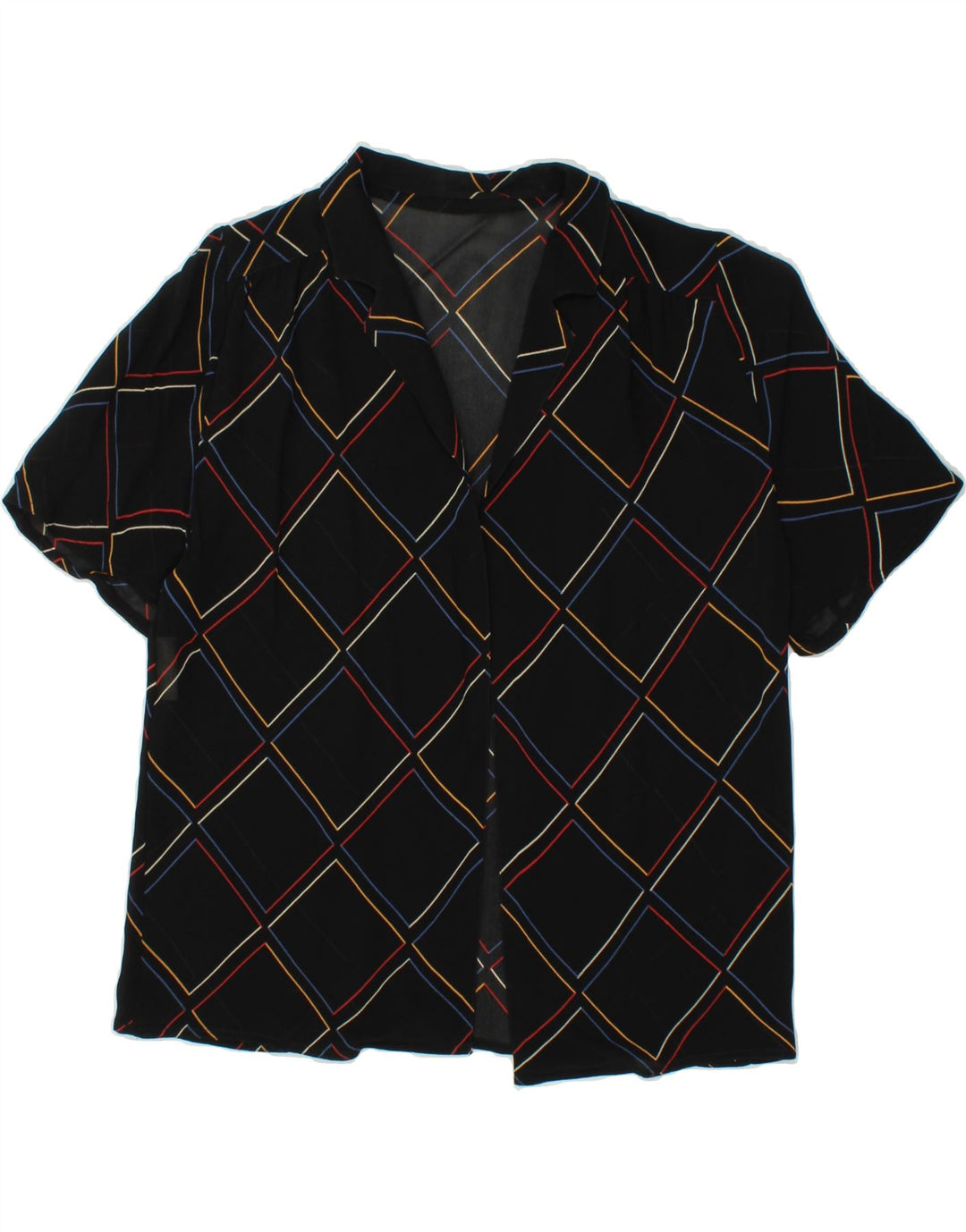 VINTAGE Womens Short Sleeve Cardigan Top UK 14 Medium Black Check Vintage Vintage and Second-Hand Vintage from Messina Hembry 
