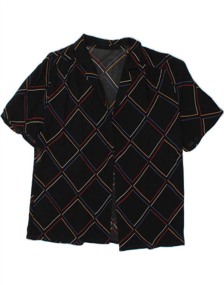 VINTAGE Womens Short Sleeve Cardigan Top UK 14 Medium Black Check Vintage Vintage and Second-Hand Vintage from Messina Hembry 