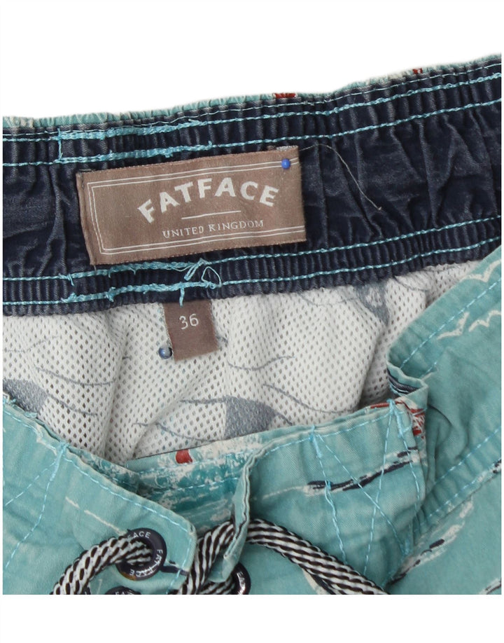 FAT FACE Mens Graphic Swimming Shorts Large Turquoise Cotton