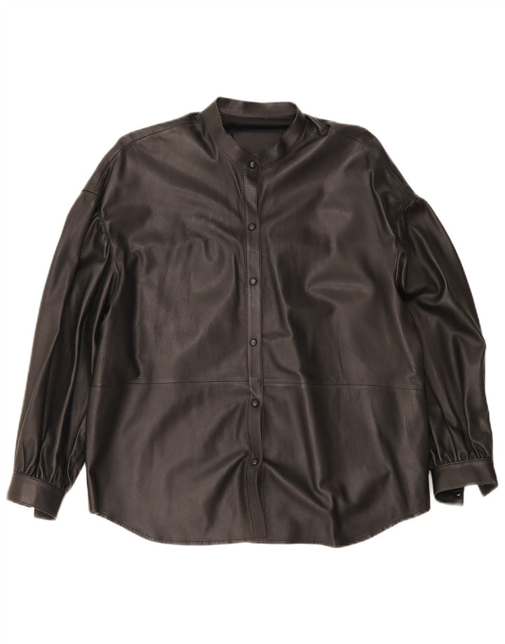 Massimo Dutti ženska prevelika kožna košulja UK 6 XS crna koža