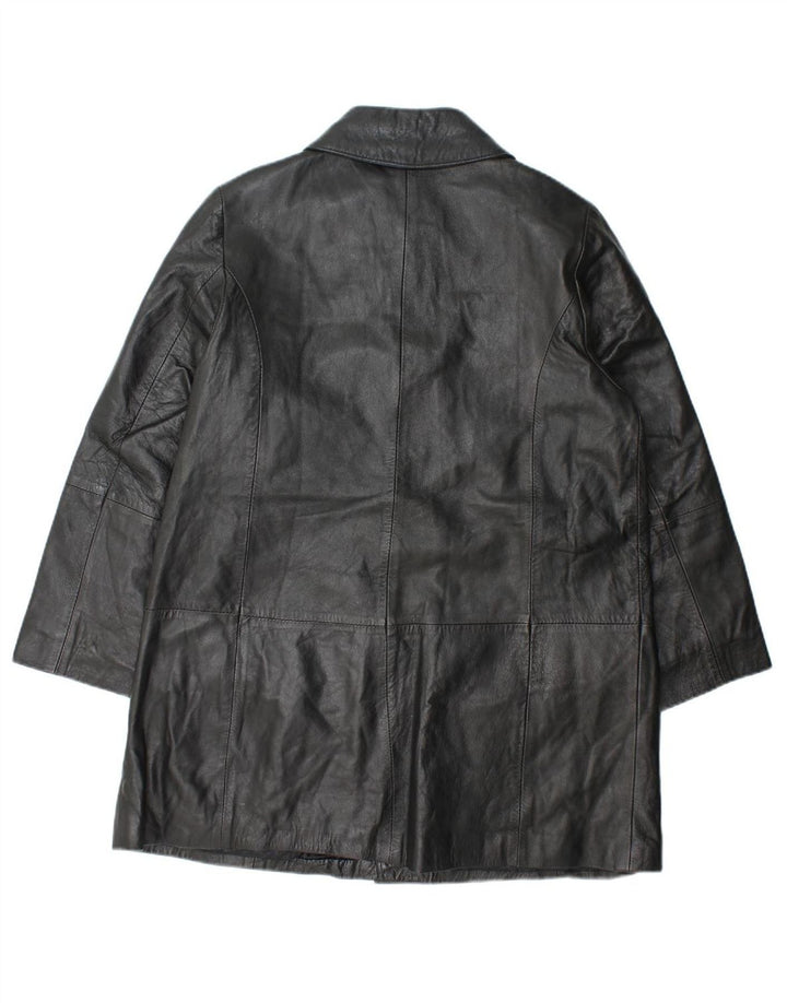 VINTAGE Womens Leather Coat UK 14 Medium Black Leather