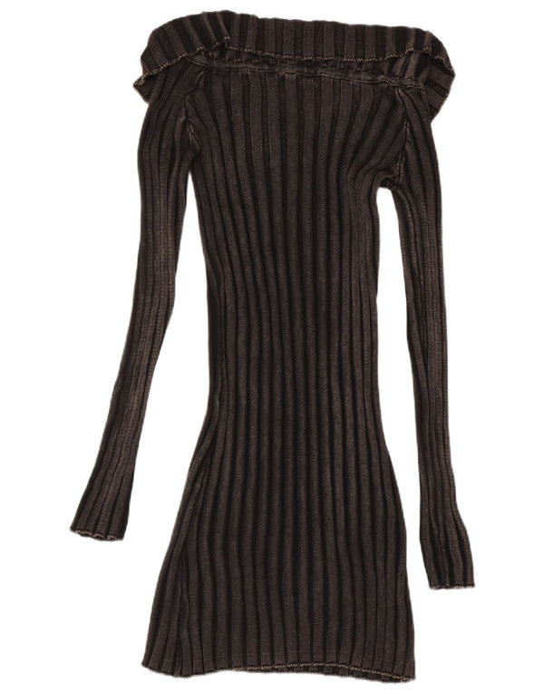 ZARA Ženska džemper haljina dugih rukava UK 14 Veliki crni pamuk