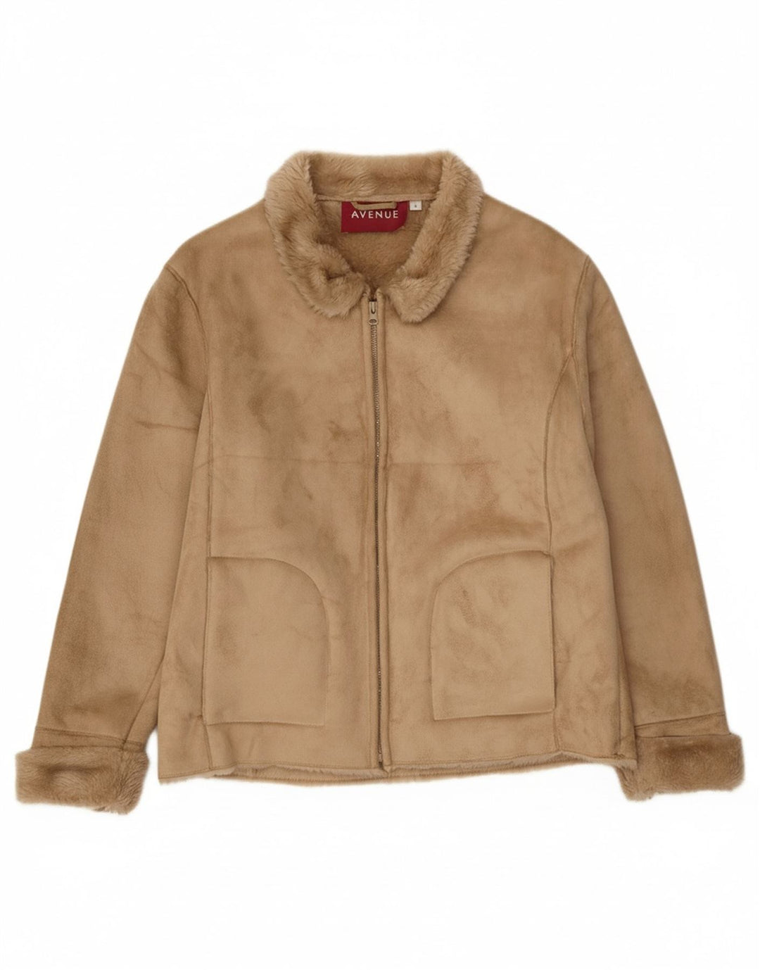 AVENUE Womens Sherpa Jacket UK 14 Large Beige Polyester Classic