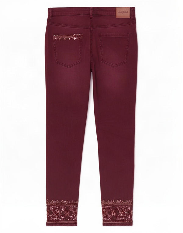 Desigual ženske uske traperice EU 42 Large W32 L27 Bordo cvjetni pamuk