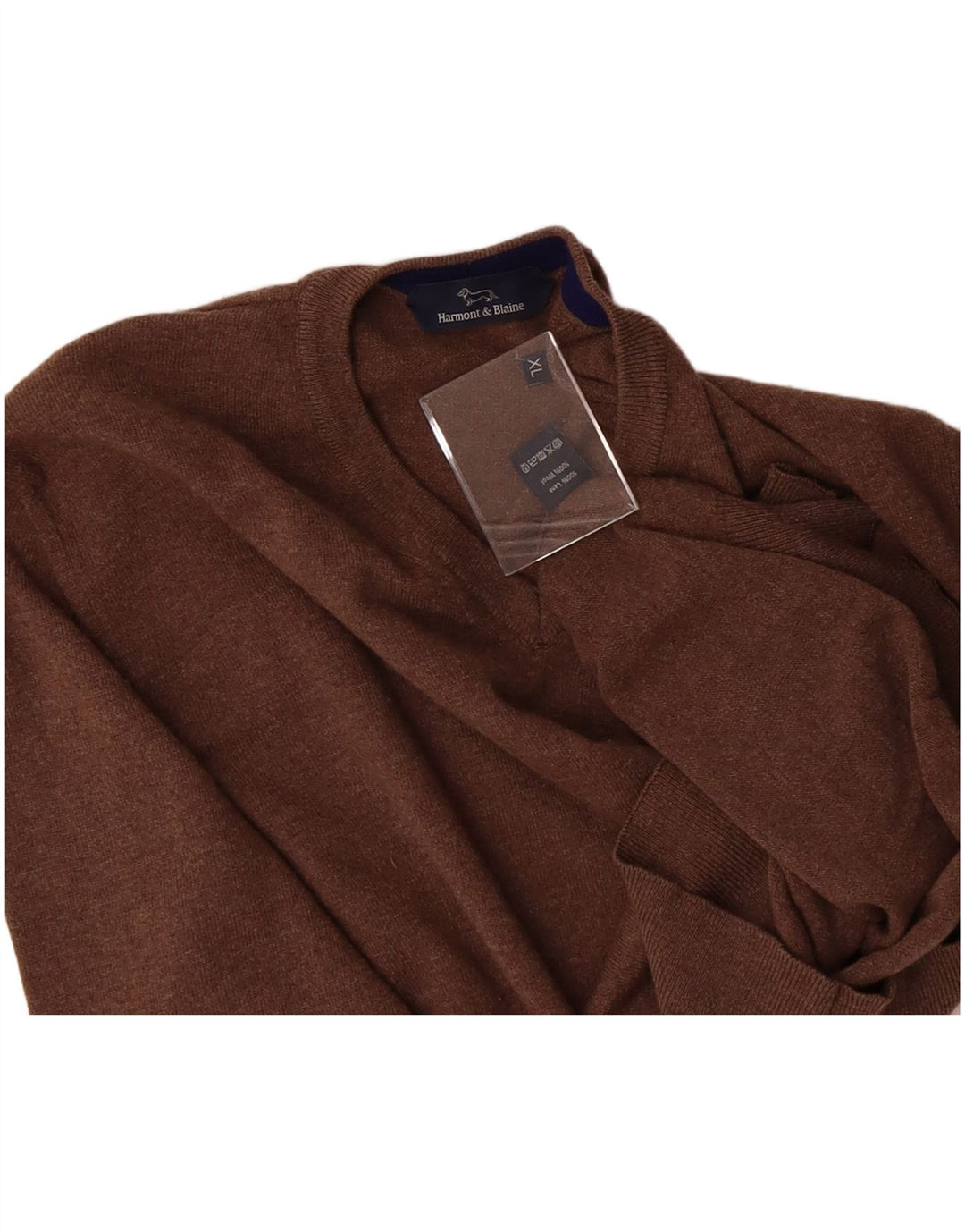 HARMONT & BLAINE Mens V-Neck Jumper Sweater XL Brown Wool