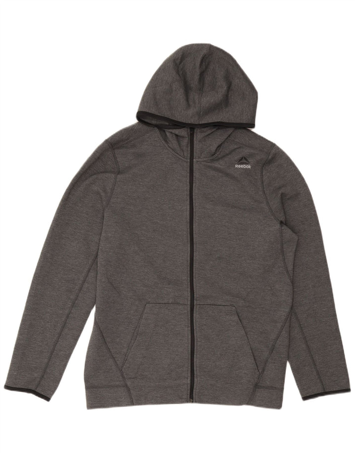 REEBOK muški pulover s kapuljačom na patentni zatvarač srednje sivi poliester