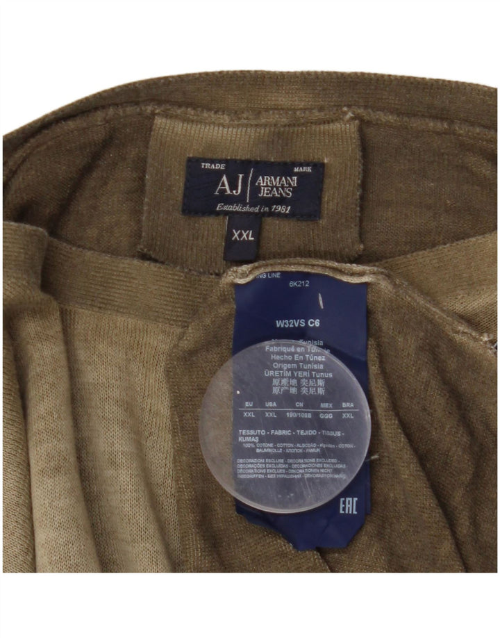 ARMANI JEANS Muški pulover s morskim izrezom 2XL kaki pamuk