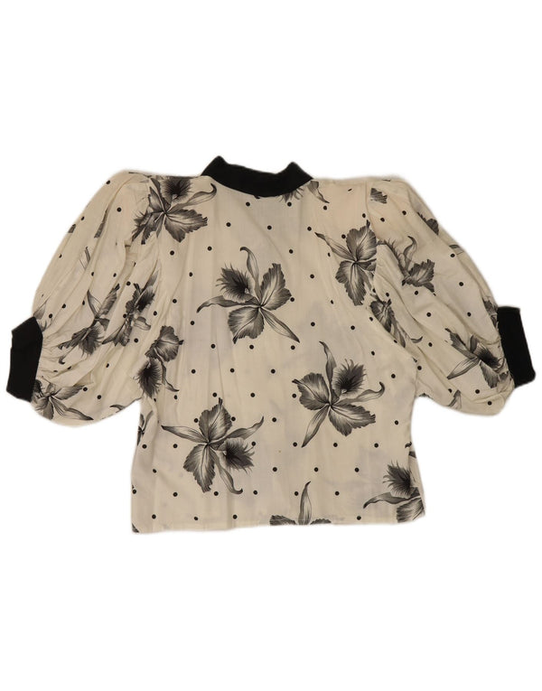 Vintage ženska kratko košulja bluza 3/4 rukava UK 14 Srednje bijela cvjetna
