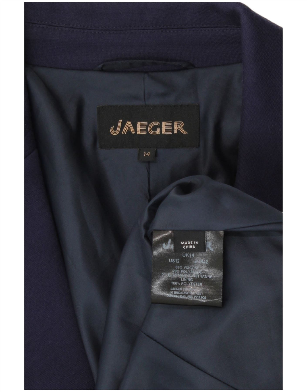 Jaeger ženska jakna s 2 gumba UK 14 Velika tamnoplava klasična viskozna jakna