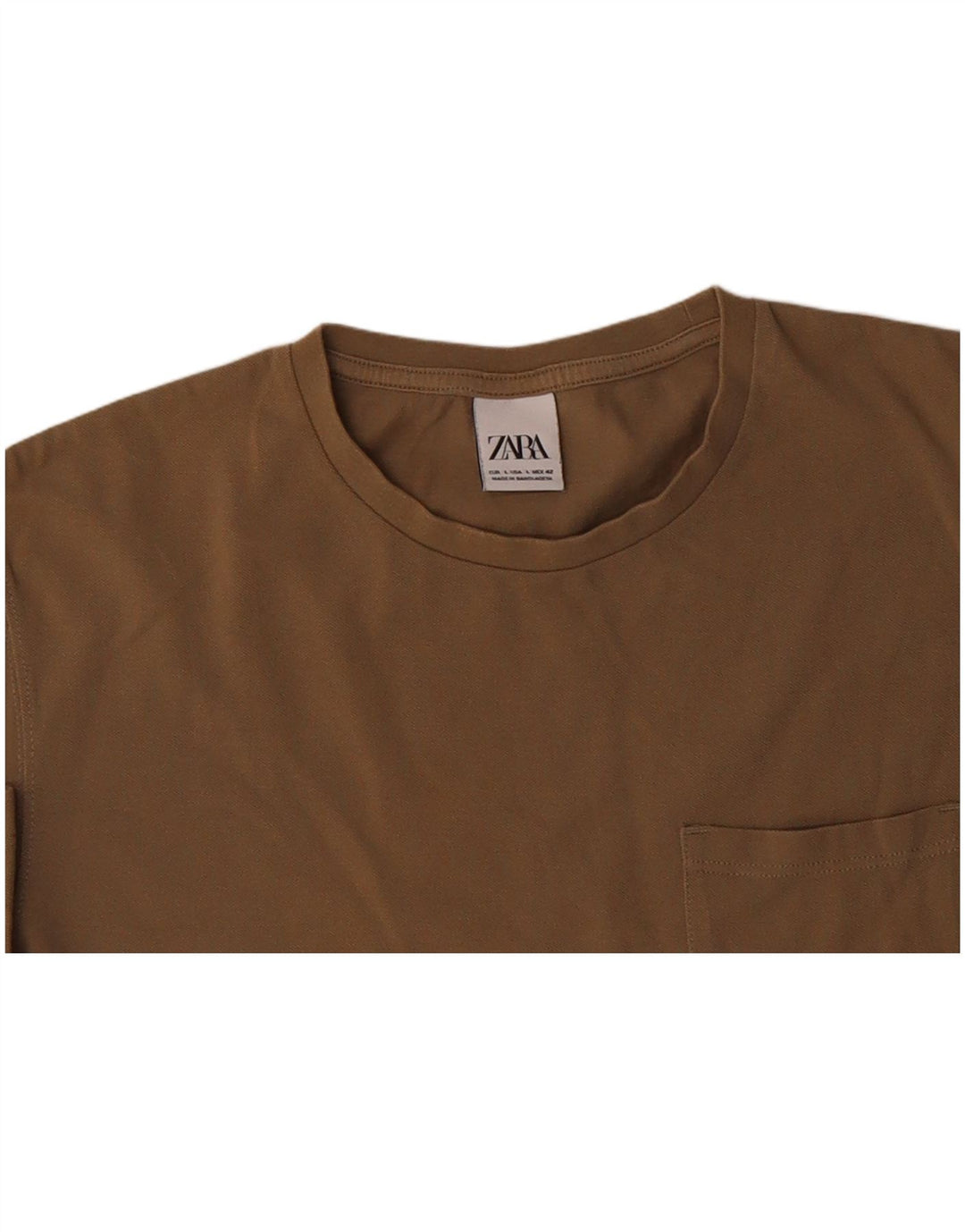 ZARA Mens T-Shirt Top Large Khaki Cotton