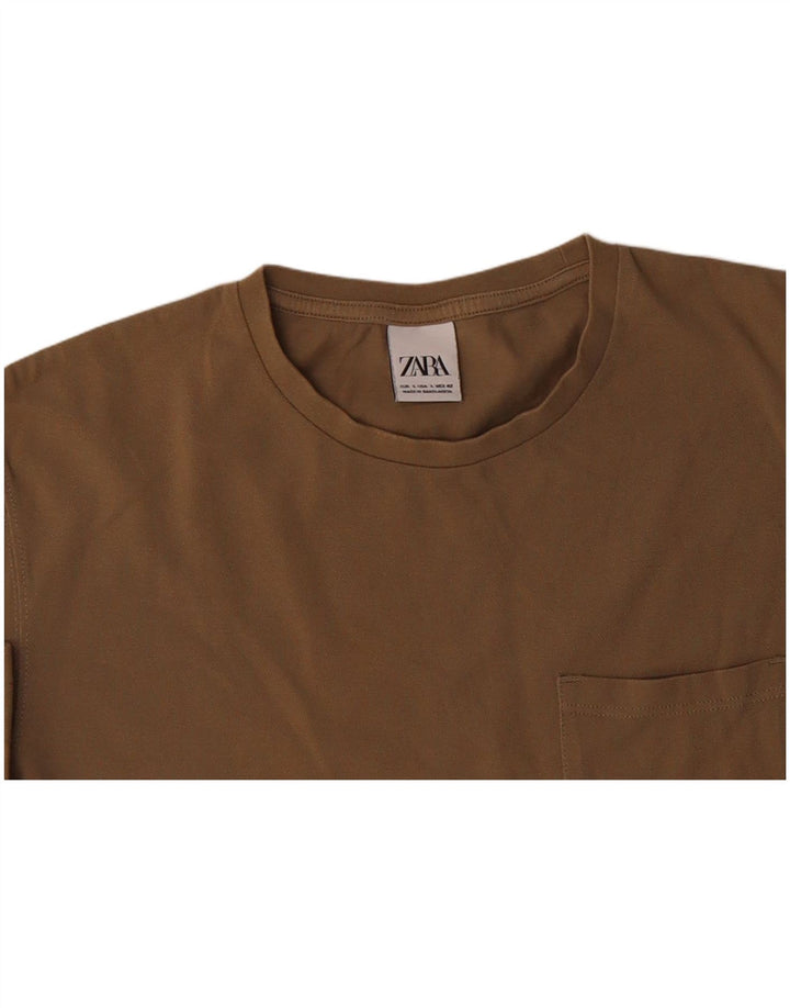 ZARA Mens T-Shirt Top Large Khaki Cotton