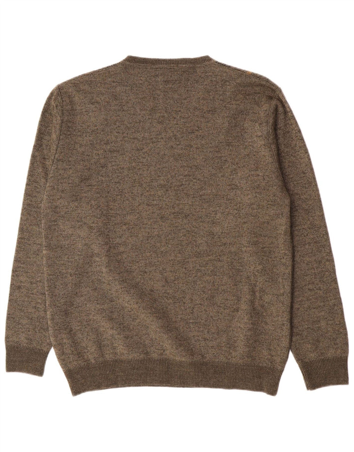 Rodes muški džemper s V-izrezom srednje zelene pruge, vuneni