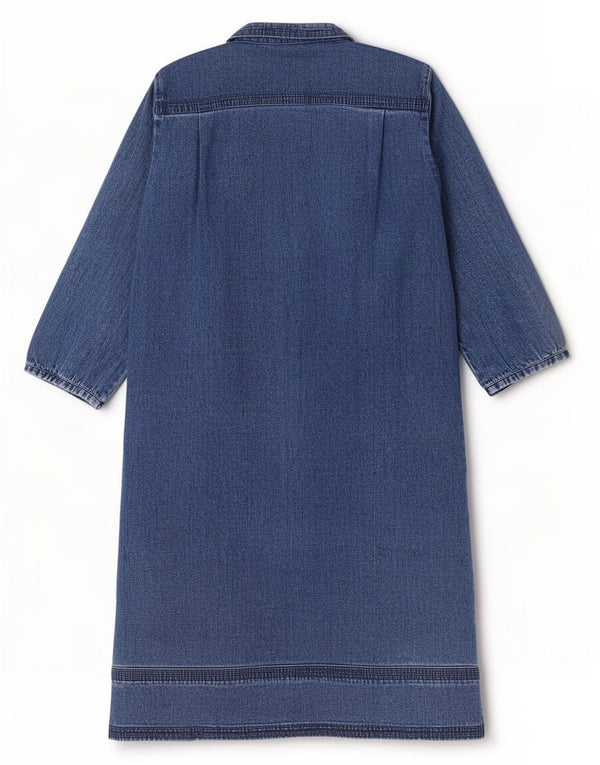 Orvis Womens 3/4 Sleeve Denim Dress US 8 Medium Blue Cotton
