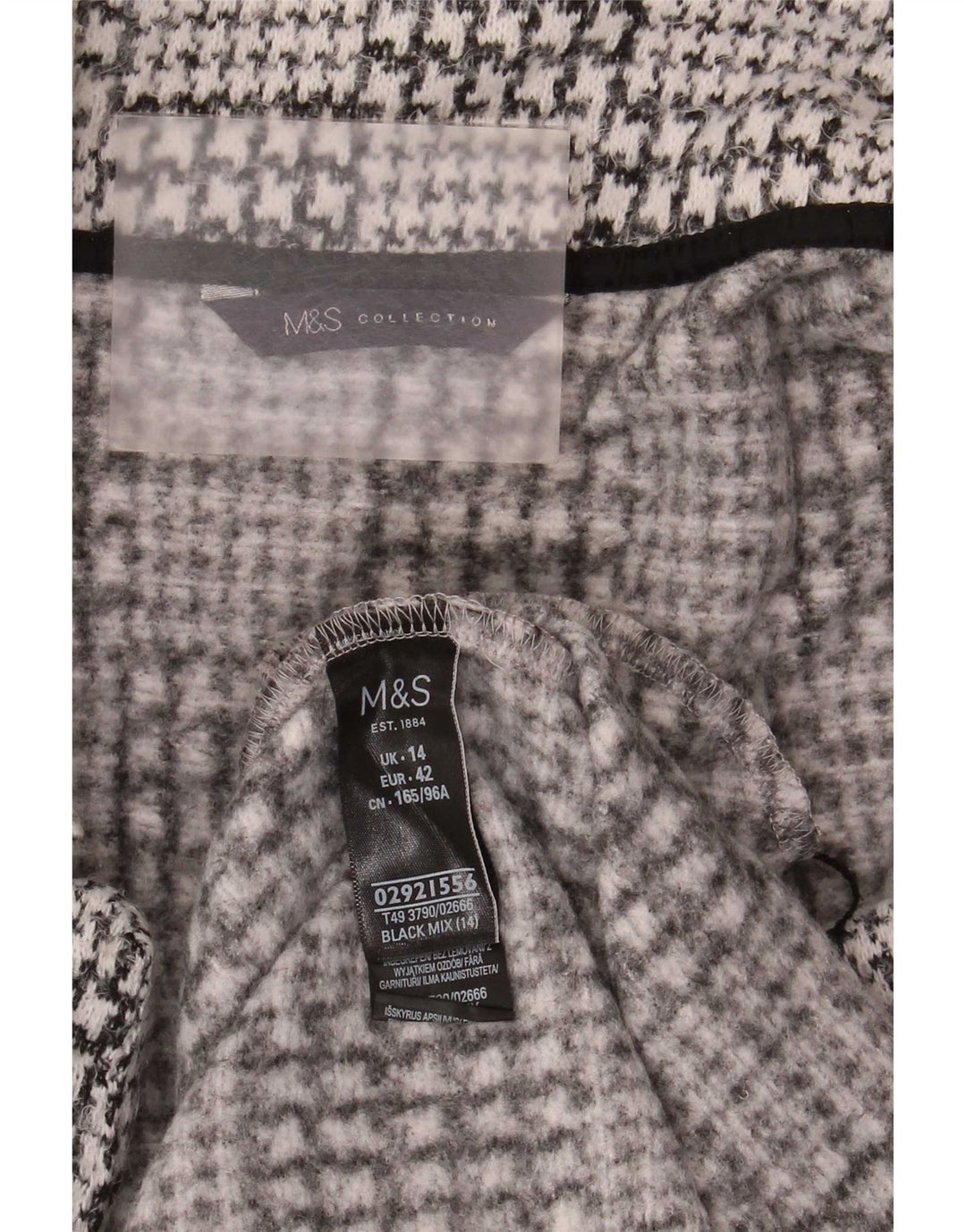 Marks & Spencer ženski otvoreni kaput UK 14 Veliki crni houndstooth