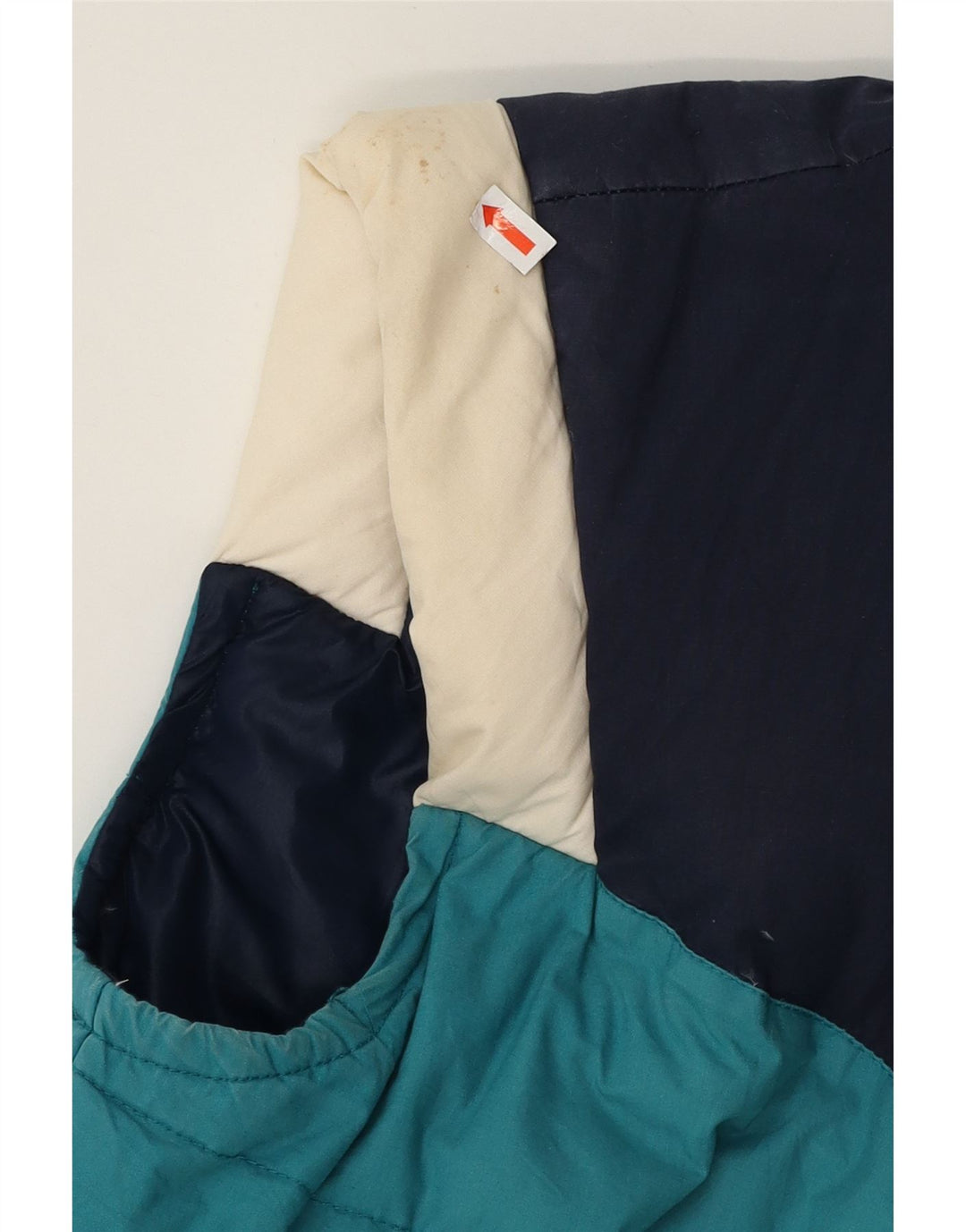 COLMAR Womens Padded Gilet IT 44 Medium Blue Colourblock Cotton Vintage Colmar and Second-Hand Colmar from Messina Hembry 