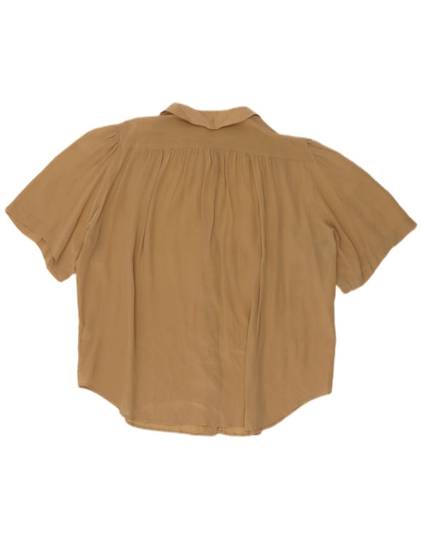 Vintage ženska velika košulja bluza kratkih rukava UK16, velika kaki svila