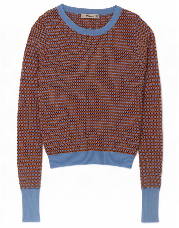 Zara ženski pulover s kratkim izrezom UK 8 Small Brown Colourblock