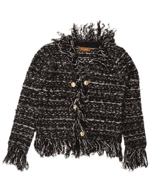 VINTAGE Womens Cardigan Sweater UK 10 Small Black Striped Acrylic