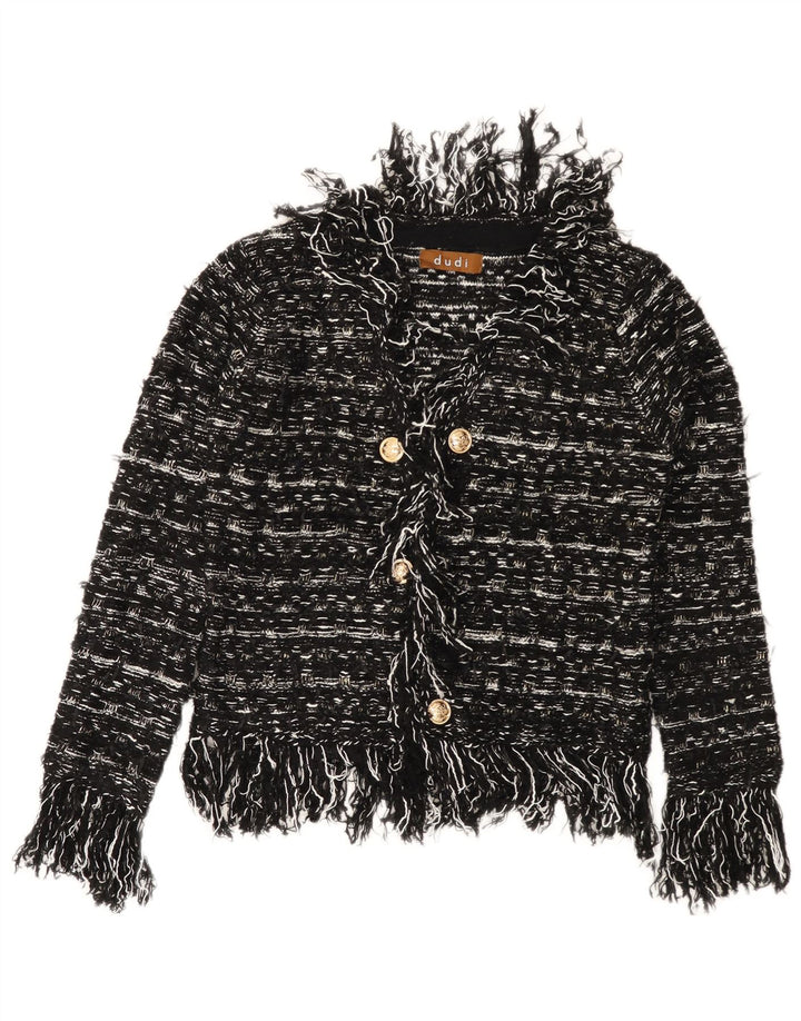 VINTAGE ženski kardigan pulover UK 10 Mali akril na crne pruge