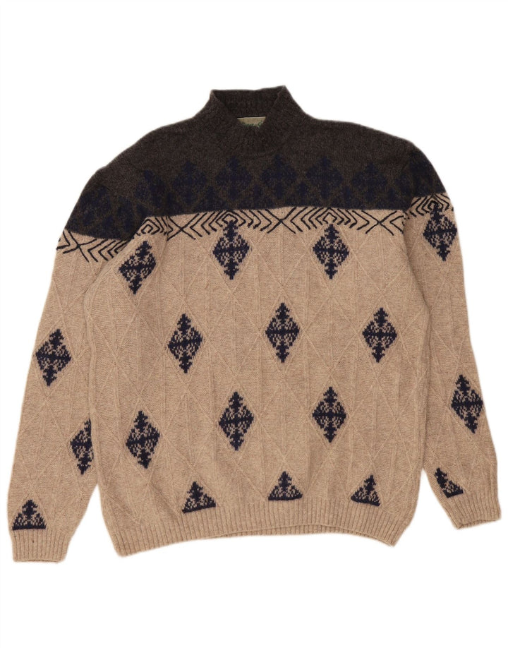 VINTAGE muški džemper s kornjačičastim ovratnikom XL bež Argyle/Dijamant