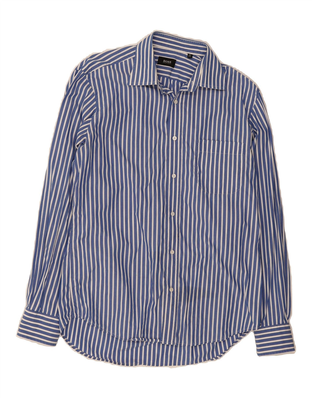 HUGO BOSS Mens Shirt Size 39 15 1/2 Medium Blue Striped Cotton Vintage Hugo Boss and Second-Hand Hugo Boss from Messina Hembry 