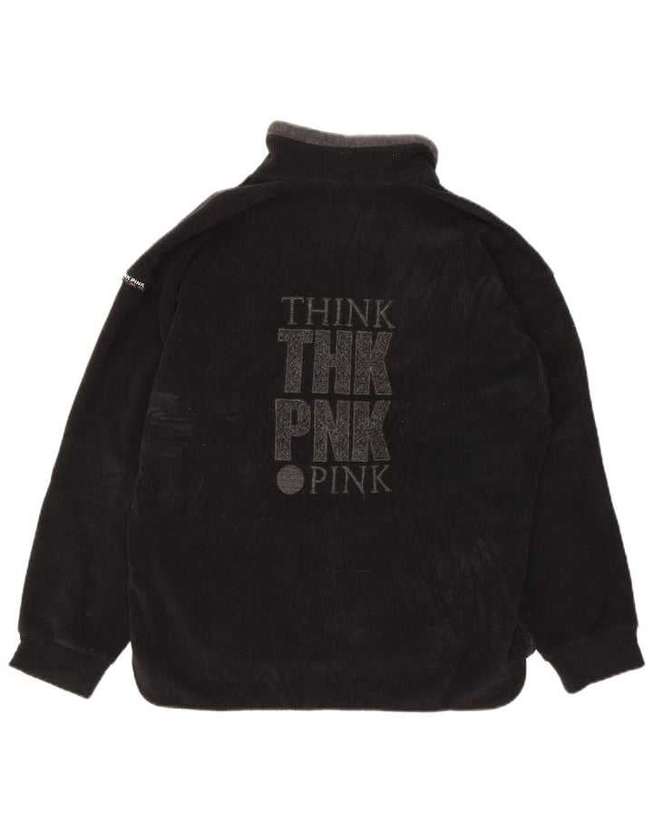 THINK PINK Mens Graphic Zip Neck Jumper Sweater Small Black