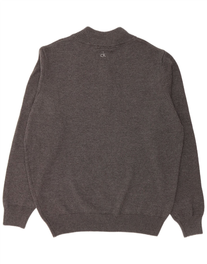 CALVIN KLEIN Muški džemper s izrezom i patentnim zatvaračem 2XL sivi pamuk