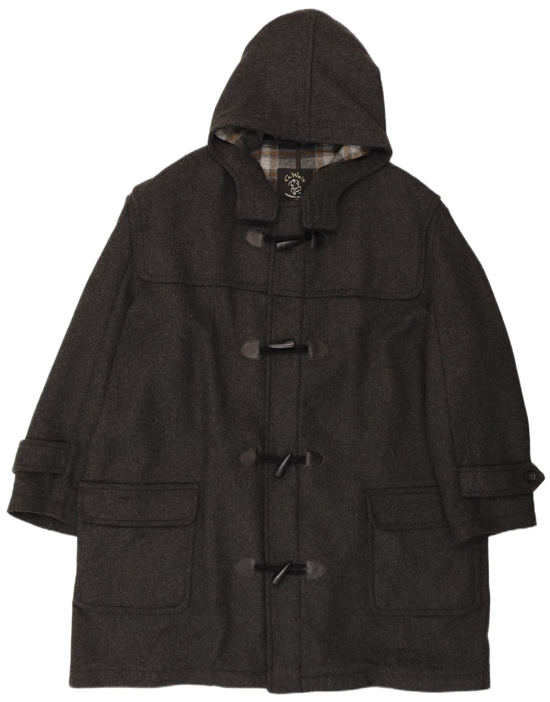 Vintage muški široki kaput s kapuljačom UK 50 4XL siva vuna