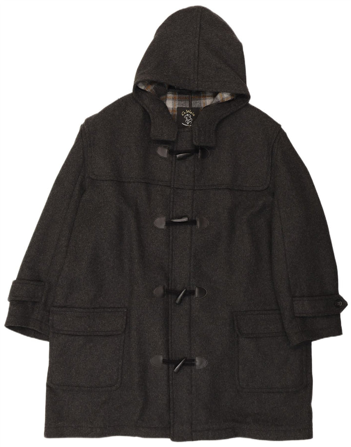 Vintage muški široki kaput s kapuljačom UK 50 4XL siva vuna