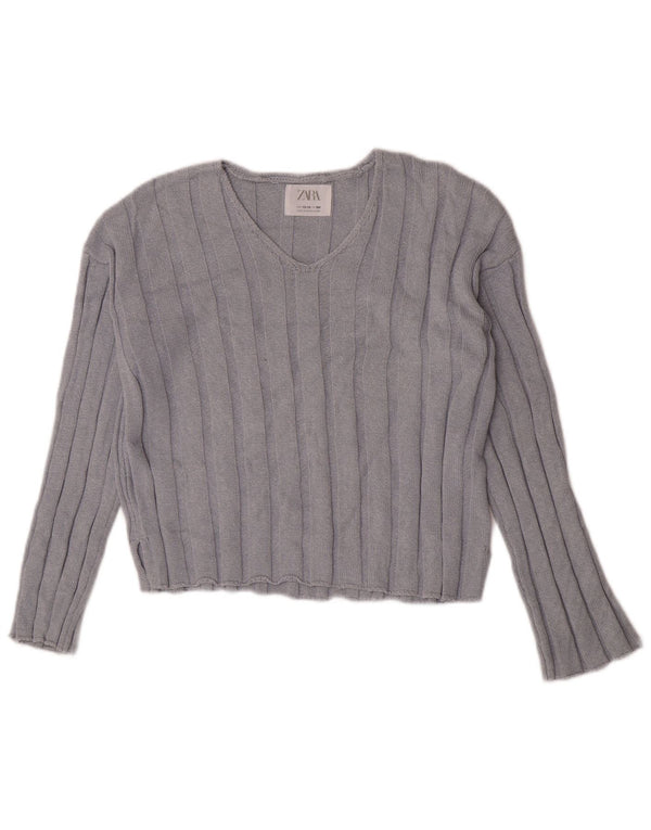Zara Girls kratki džemper s V-izrezom 13-14 godina, plavi pamuk
