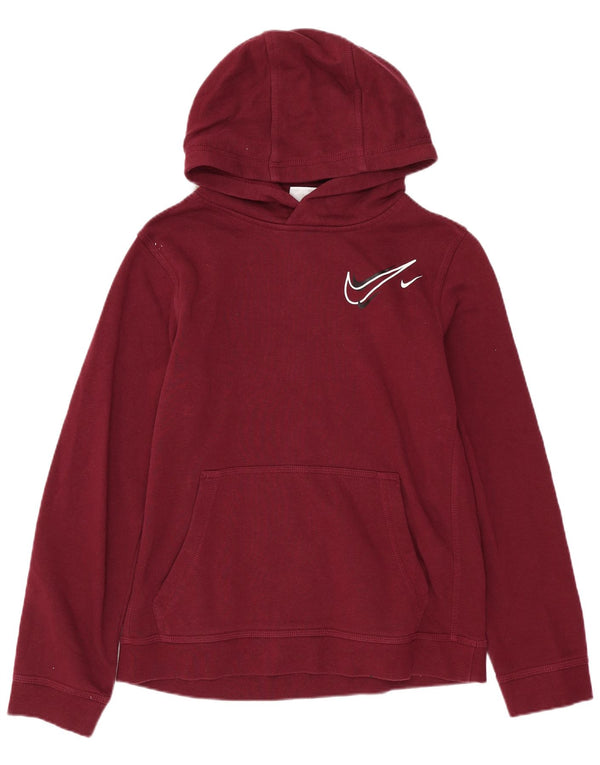 NIKE Boys Graphic Hoodie Džemper 12-13 Years Large Burgundy Pamuk