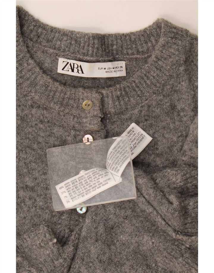 Zara ženski kratki kardigan pulover UK 12 srednje sivi poliester