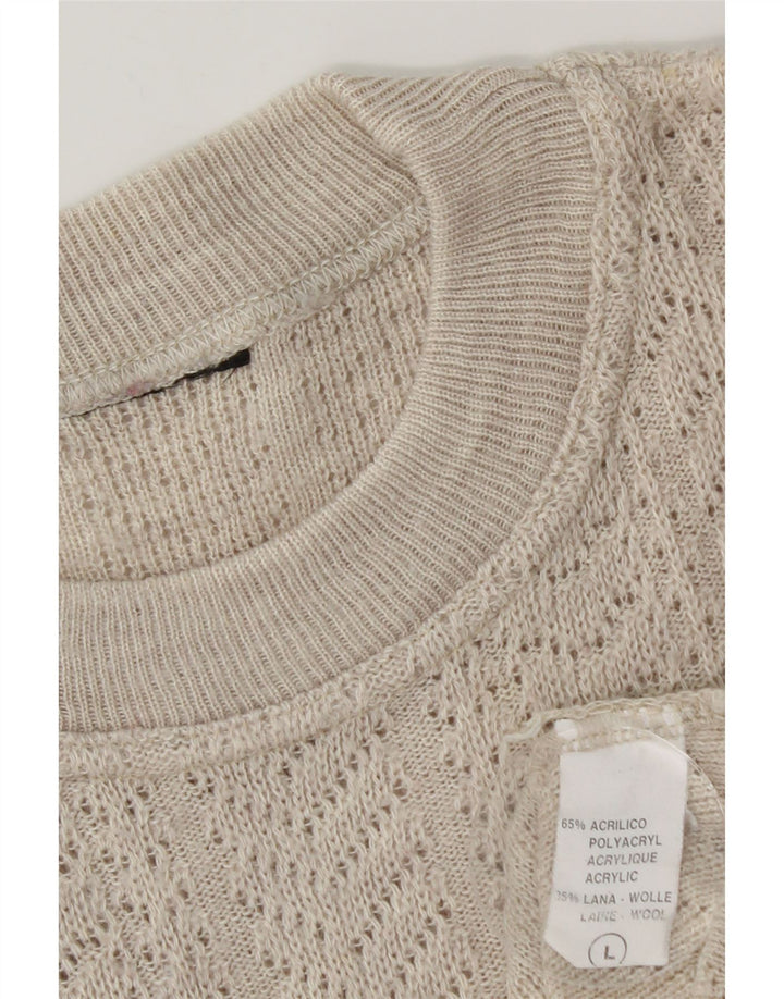 Vintage muški džemper s okruglim izrezom, veliki bež argyle/dijamantni akril