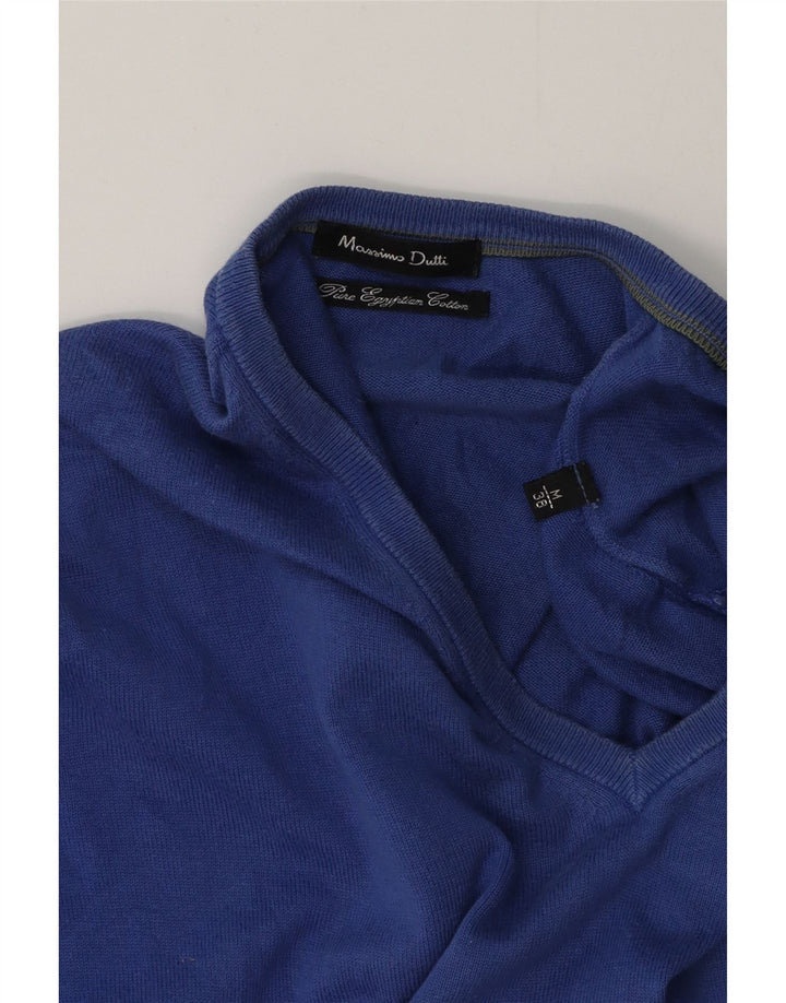 Massimo Dutti muški džemper s V-izrezom Srednje plavi pamuk
