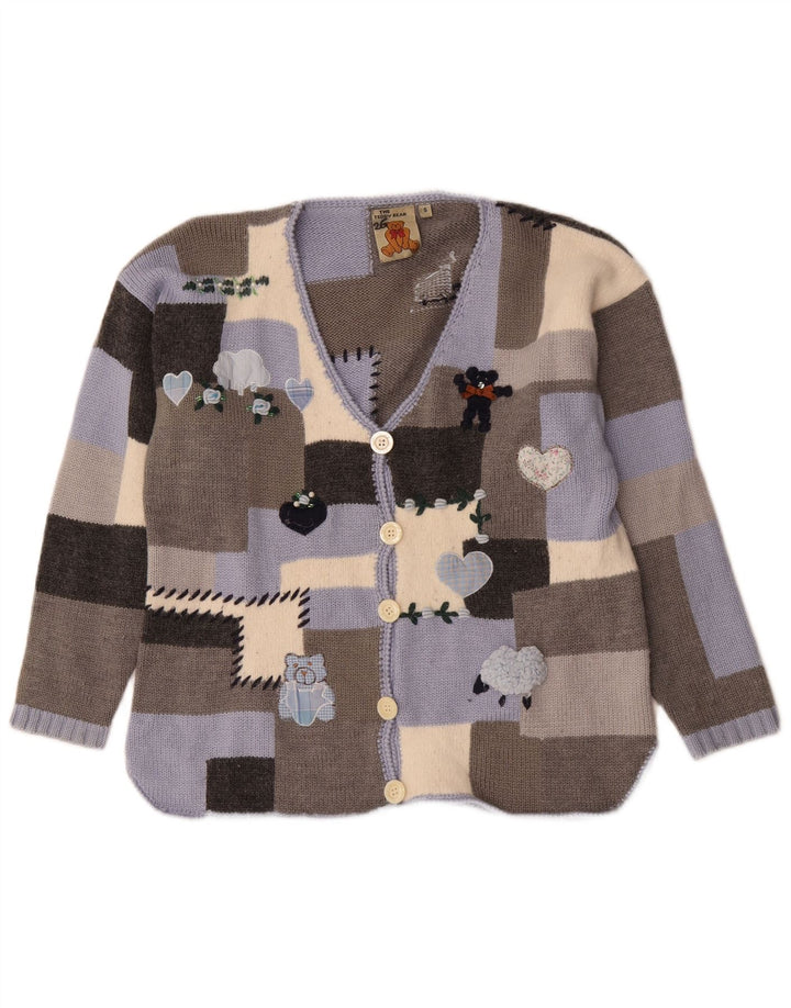 Vintage ženski grafički kardigan džemper UK 10 Mali raznobojni patchwork