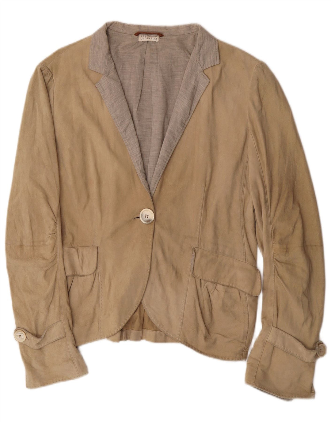 Brunello Cucinelli ženski sako sa 1 gumbom UK 12 srednje bež klasična