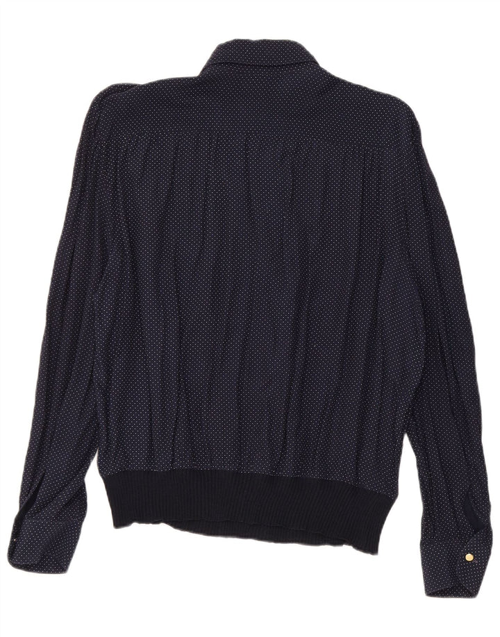 VINTAGE ženska košulja bluza UK 16 Velika tamnoplava viskoza na točkice