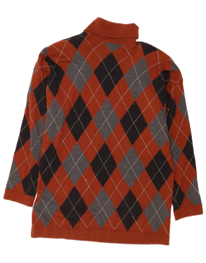Vintage ženski džemper s polo izrezom EU 38 srednje smeđi Argyle/Diamond