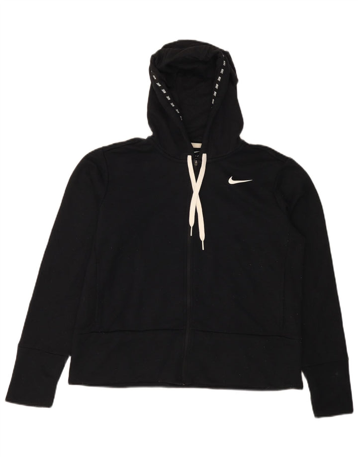 NIKE Ženska Dri Fit Velika majica s kapuljačom s patentnim zatvaračem UK 10 Mala crna