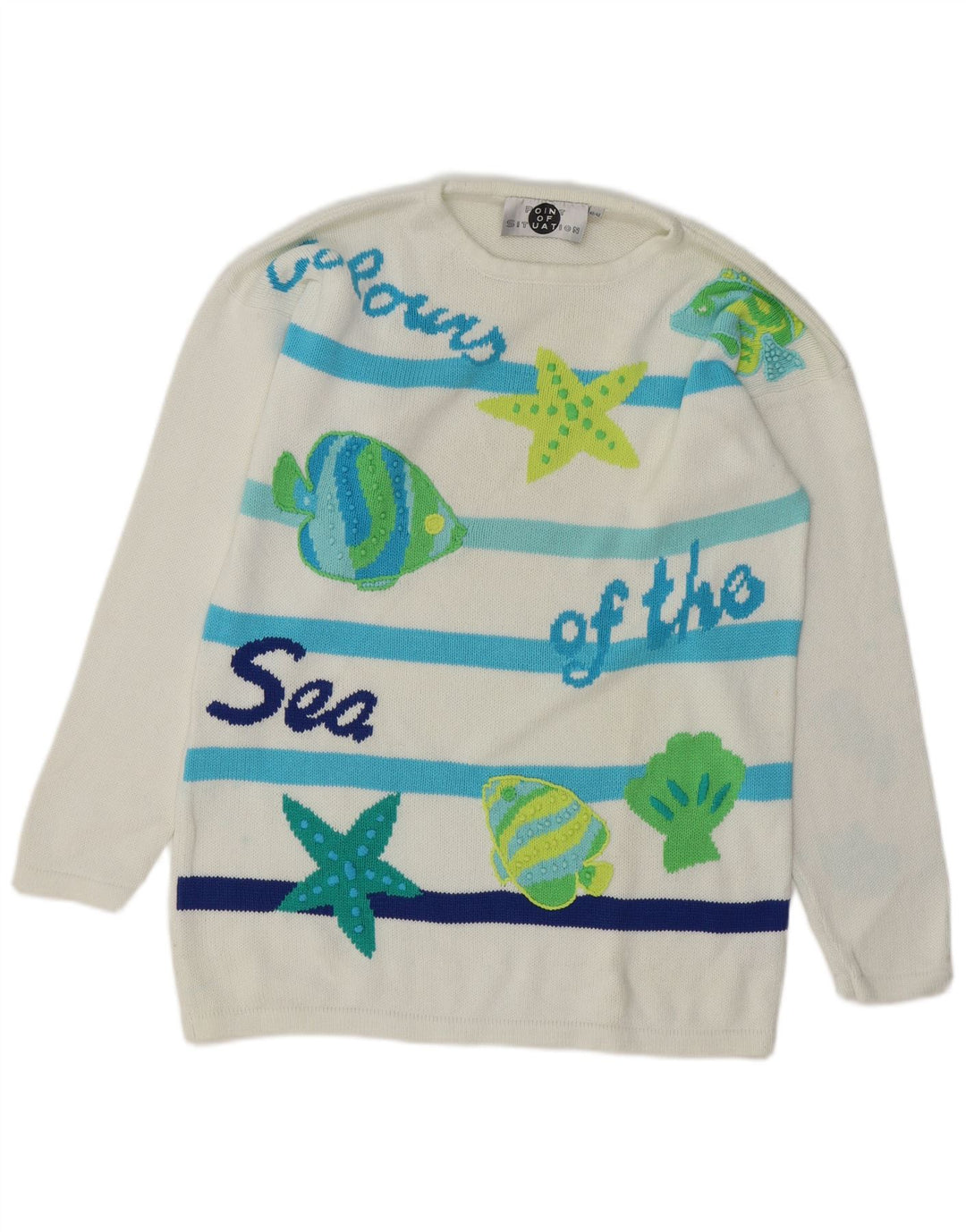 VINTAGE ženski džemper s okruglim izrezom EU 40 srednjih bijelih pruga