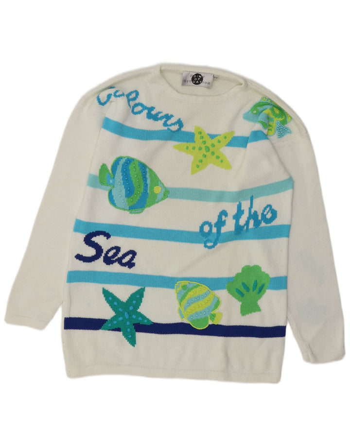 VINTAGE ženski džemper s okruglim izrezom EU 40 srednjih bijelih pruga