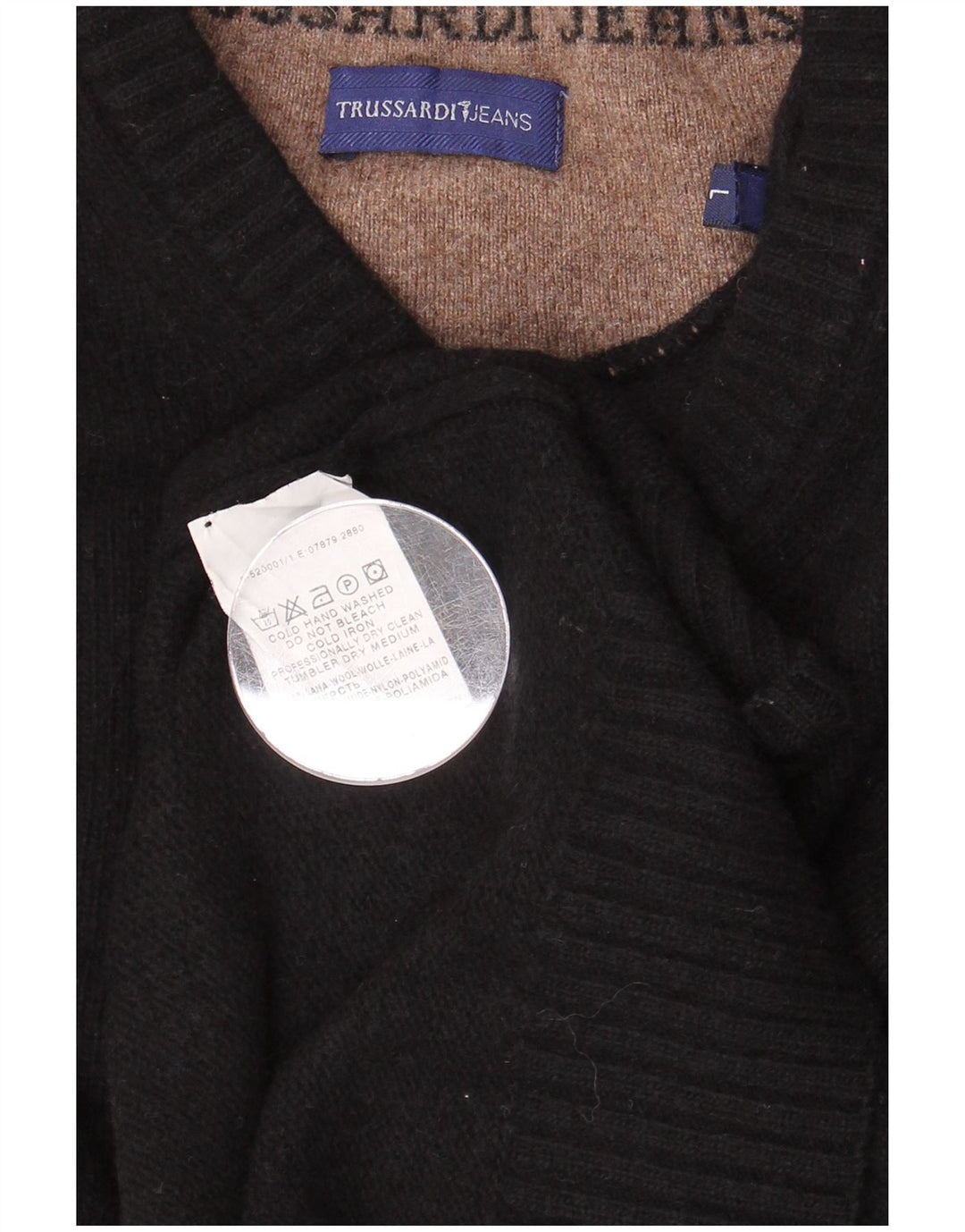 TRUSSARDI JEANS Veliki crni vuneni džemper s V-izrezom