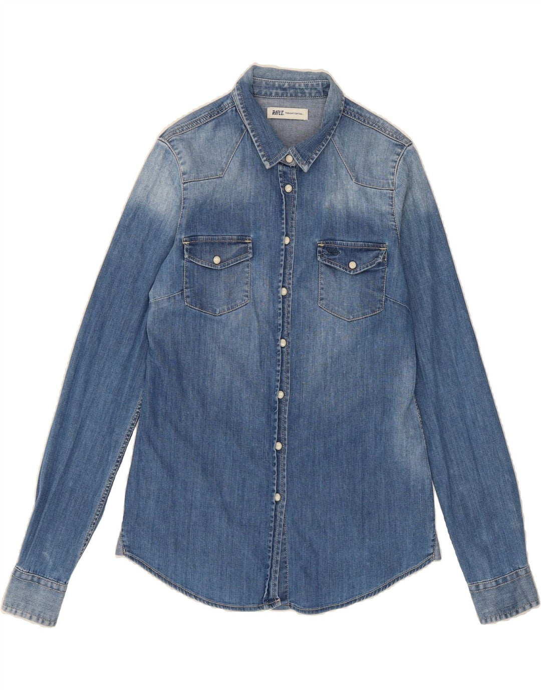 RIFLE Womens Denim Shirt UK 12 Medium Blue Vintage Rifle and Second-Hand Rifle from Messina Hembry 