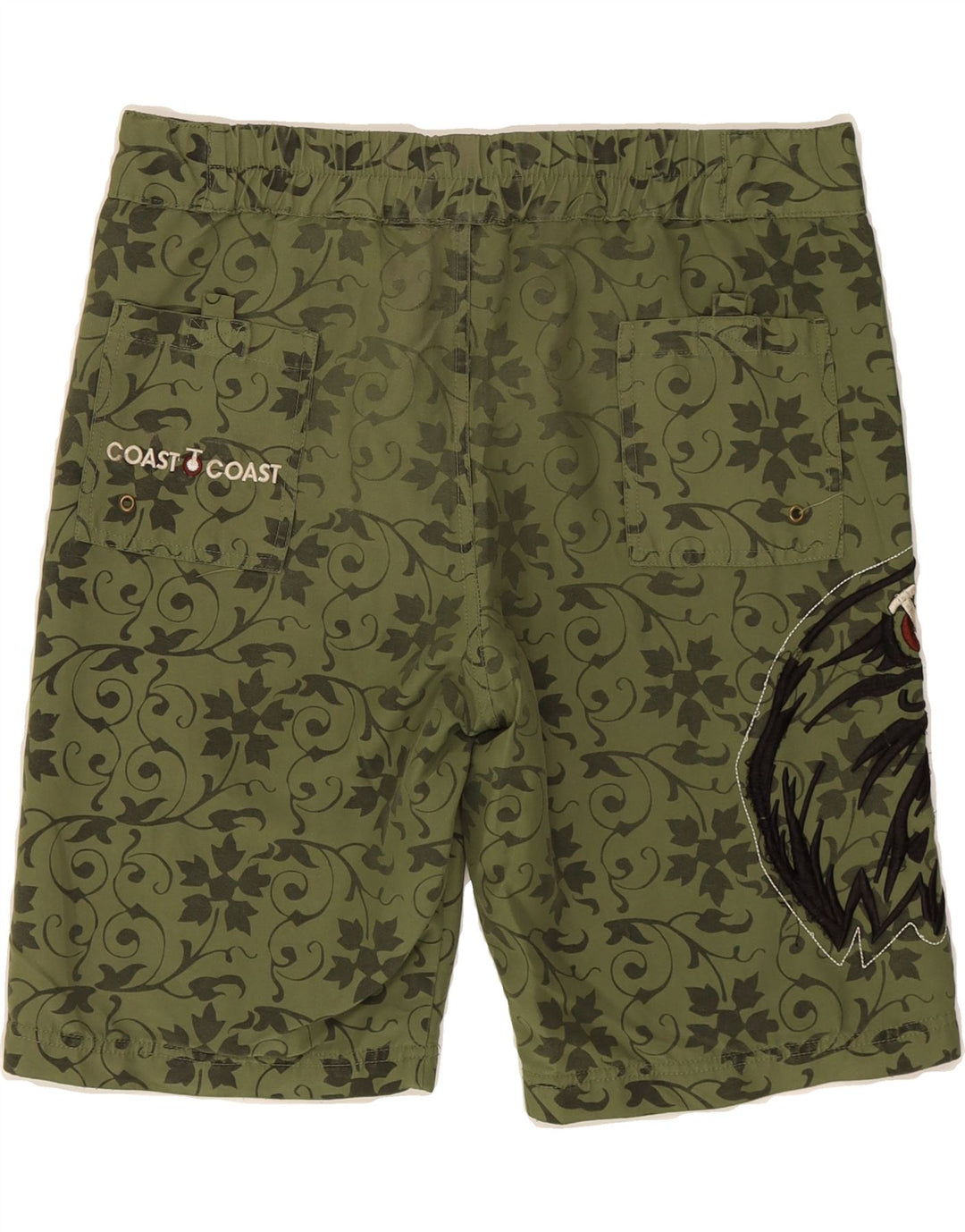 COAST Mens Abstract Pattern Swimming Shorts Small Khaki Polyester Vintage Coast and Second-Hand Coast from Messina Hembry 