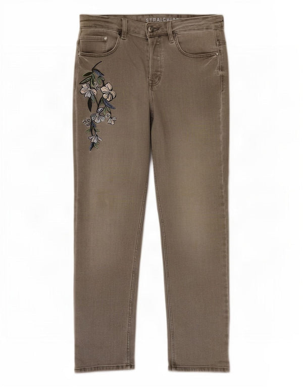 Marks & Spencer ženske ravne traperice UK 10 male W30 L25 sive cvjetne